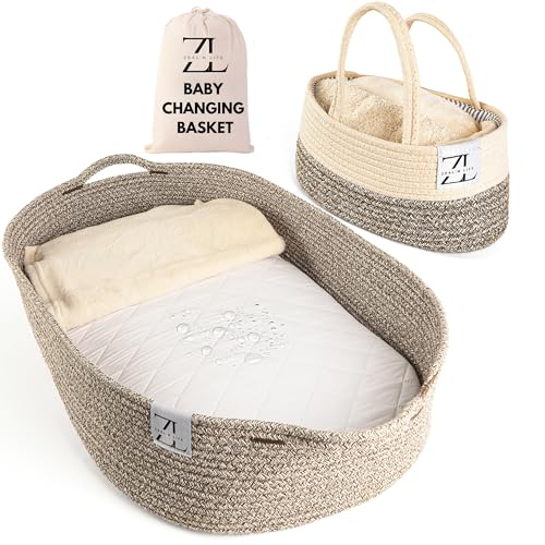 Image of ZEAL'N LIFE Baby Changing Basket with Diapers Basket, Blanket & Changing Pad for Dresser, Potable Changing Pad, Baby Changing Pad, Changing Pad for Dresser, Moses Basket for Newborns (Brown)