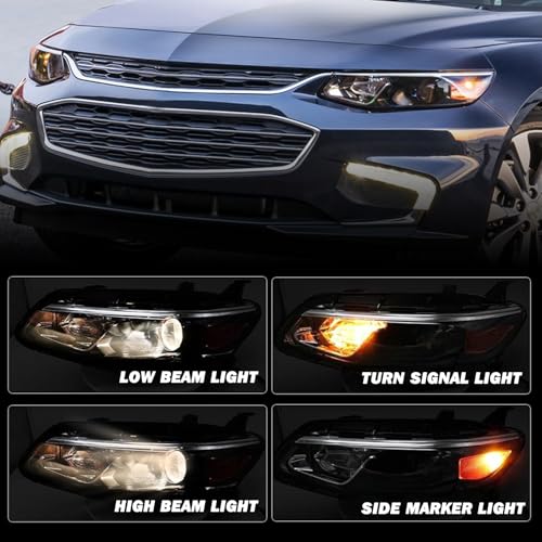 JSBOYAT Headlight Assembly Replacement for 2016-2018 Chevy Malibu OE Style Factory Halogen Projector Bulbs Included Chevrolet Headlamp Passenger and Driver Side - Image 3