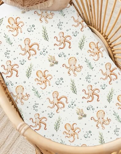 Image of Bassinet Sheets for Baby Girls Boys 2 Pack, Fitted Baby Mattress Sheet for Rectangle, Oval, Hourglass Bassinet Mattress, Breathable Cozy & Universal Fit (Aqua Wonders, Bassinet Sheet)
