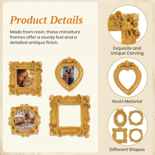 Image of 10 Pcs Vintage Miniature Frames, Baroque Mini Resin Photo Frames