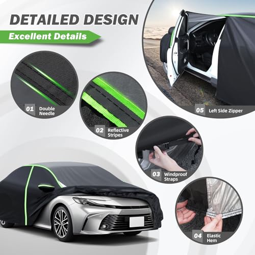 Image of KUST Car Cover for Toyota Camry 1996-2026, 10 Layers Waterproof All Weather Outdoor Car Cover with Driver Side Zipper, Rain UV Snow Dust Protection