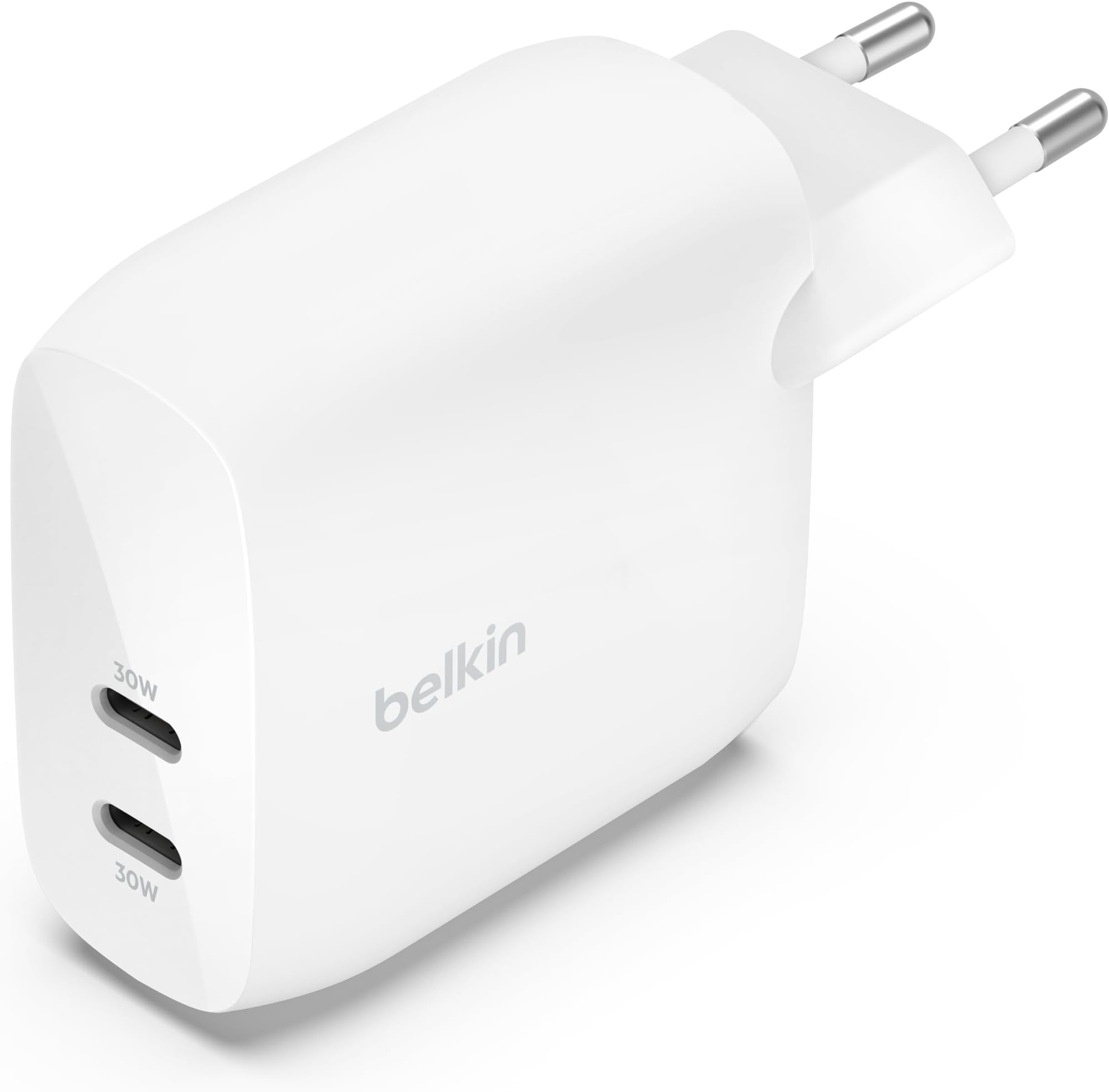 Belkin BoostCharge Dual USB-C Plug with PPS 60W for Apple iPhone, iPad, Samsung Galaxy, Google Pixel - Compatible w/USB-C to Lightning Cable & USB-C to USB-C - White