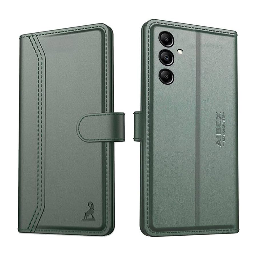 Image of AIBEX Compatible for Oppo K12x 5G / Oppo A3 Pro 5G Flip Cover Leather Finish with Magnatic Closure | Inside TPU with Card Pockets | Wallet Stand | Complete Protection Flip Case -Green