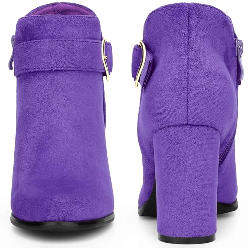 Perphy Buckle Chunky Heels with Side Zip Ankle Boots for Women4