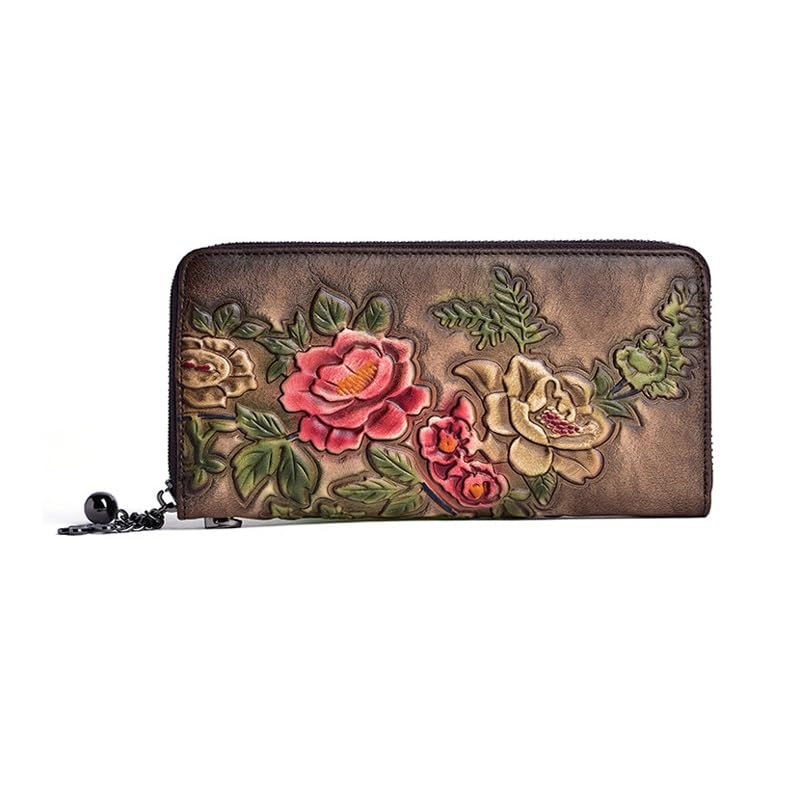 Women's Wallet Vegetable Tanned Leather Long Ladies Wallet Vintage Embossed Clutch Bag3