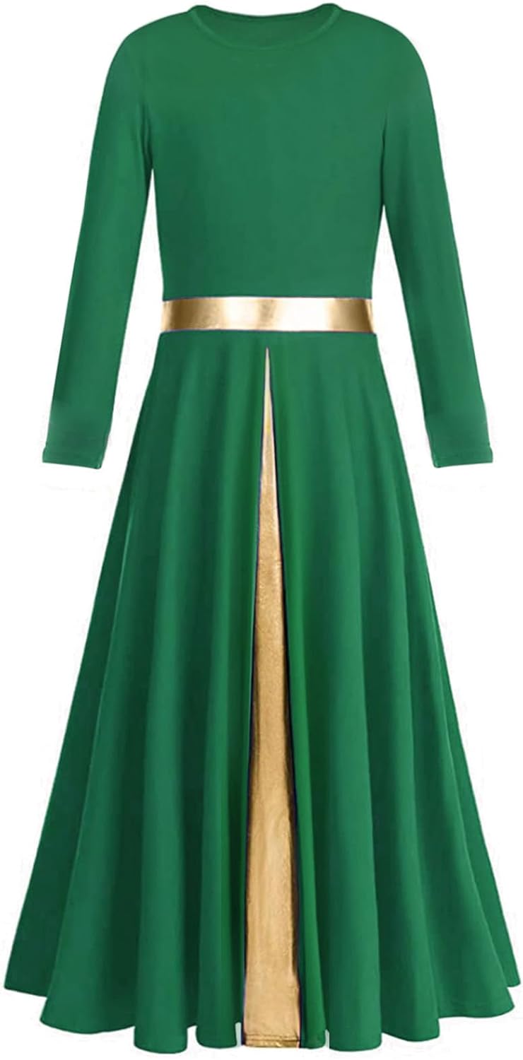 Z&X Girls Praise Dance Dress Full Length Wide Swing Skirt Long Sleeve Liturgical Worship Church Robe Lyrical Dancewear - Image 4