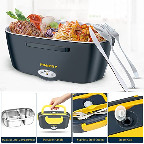 Electric Lunch Box, 60W Food Warmer, Heated Lunch Boxes For Adults, Heating Lunch Box For Work, Support 12V/24V/110V For Truck/Car/Work/Home, 304 Stainless Steel Container, Fork/Spoon/Knives, 1.5 L #TOP4