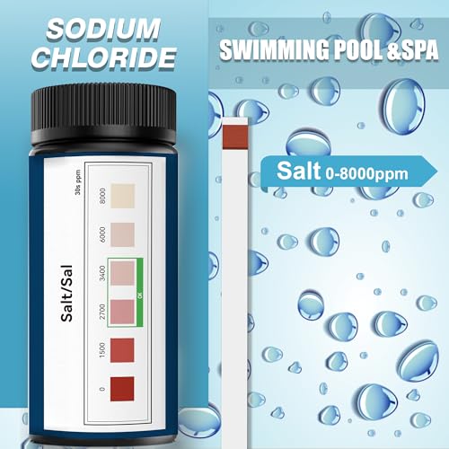 Salzwasser-Pool, 0–8000 ppm, Salz-Teststreifen-Set für Natriumchlorid-Schwimmbäder und Spa-Teststreifen – schnelle und genaue Ergebnisse