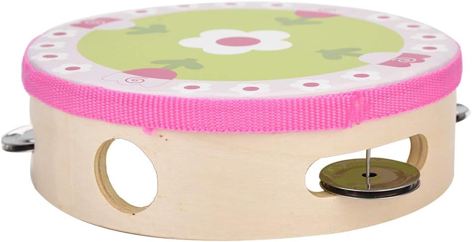 Tambourine Wood Hand Drum Bell Musical Percussion Instrument Compact Handheld Easy to Play for Kids Parties Dance Singing Accompaniment Maple Wood Metal Colorful Patterns 15cm (All flowers bloom)