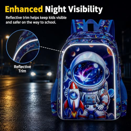Image of AGSDON 3PCS Astronaut Backpack for Boys, 16 inch Little Kids Preschool Bookbag, Elementary Backpacks and Lunch Box - Blue