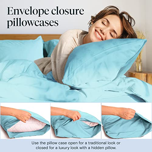 Luxclub 6 Pc Queen Sheet Set, Bamboo Sheets Queen Size, Deep Pockets 18" Eco Friendly Wrinkle Free Cooling Bed Sheets Machine Washable Hotel Bedding Silky Soft - Aqua Queen #TOP6