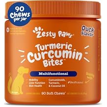 Zesty Paws Turmeric Curcumin for Dogs - for Hip & Joint Mobility Supports Canine Digestive Cardiovascular & Liver Health - Coconut Oil for Skin Health with 95% Curcuminoids + BioPerine Duck, 90 Count