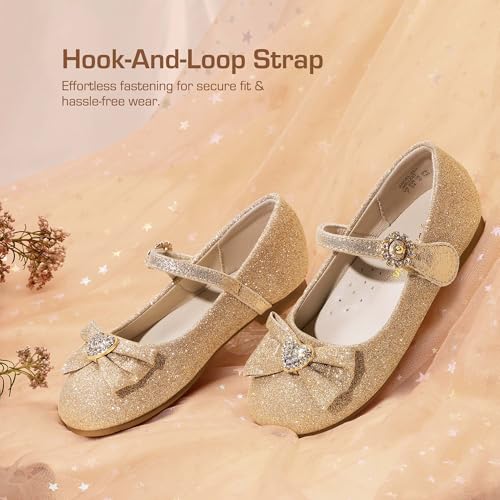 Dream Pairs Girls Mary Jane Dress Shoes Heart Rhinestone Front Bow Ballerina Flat For Wedding, Party, Birthday, Christmas,Size 8 Toddler,Gold/Glitter,Angel-22-1 thumb #1