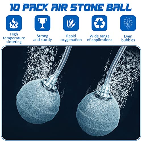 Image of Reginary 10 Pcs Air Stones 2 Inch for Aquariums, Ponds, Hydroponics, Ball Oxygen Bubbler Diffuser Stone Bubble Aerator for Air Pump, Fish Tank, Bucket, and DWC Reservoirs (Grey)