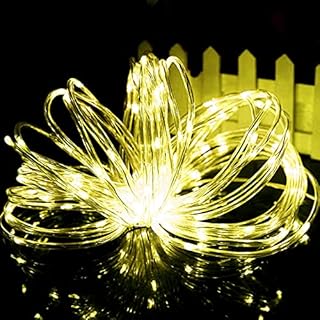Solar Rope Lights, EONYUANGUO 33ft 100 LED Rope String Lights Waterproof Tube Light Copper Wire Fairy Lights with 2 Modes Rope Fairy Lights, for Indoor Outdoor Decor (Warm White)