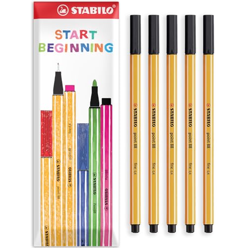 STABILO point 88 - Bolígrafo de punta fina de 0,4 mm de ancho, paquete de 6 bolígrafos, tinta negra
