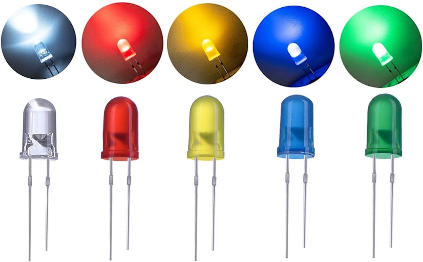 California JOS 50 PCS Colorful 5mm LED Light Diodes, LED Circuit Assorted Kit for Science Project Experiment (10pieces/Color)