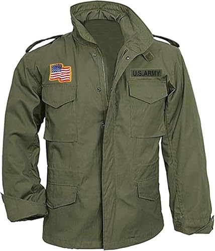 CLASSIC LEATHER M65 Field Jacket | Military John Rambo Jacket | Sylvester Stallone First Blood Military Field Jacket | Cargo Pocket Army Coat (US, Alpha, X-Large, Regular, Regular, Military Green)