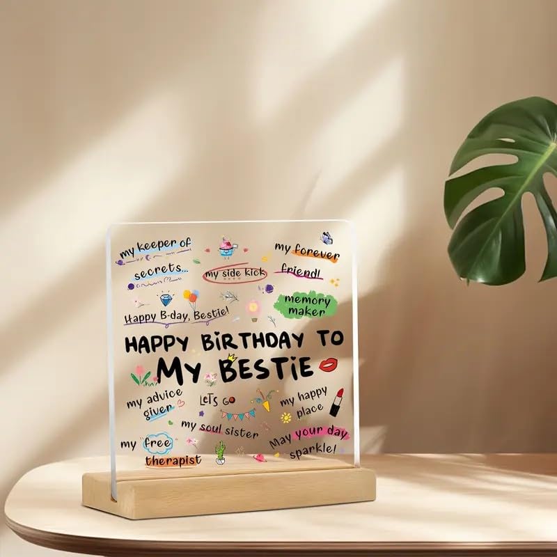 Image of Bs amor Best Friend Birthday Gift Acrylic Plaque Incredible Gifts India Personalized Wooden Happy Birthday Frame For Him and Her Women 5x4 inch