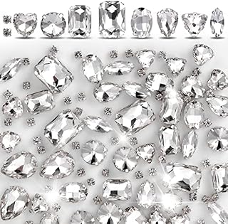 Grevosea 100 Pieces Rhinestones for Crafts, Sew on Rhinestones Various Shapes Transparent Glass Rhinestones Sew on Crystal Gems with Silver Claw for Jewelry Crafts Costume Shoes 10 Large Sizes