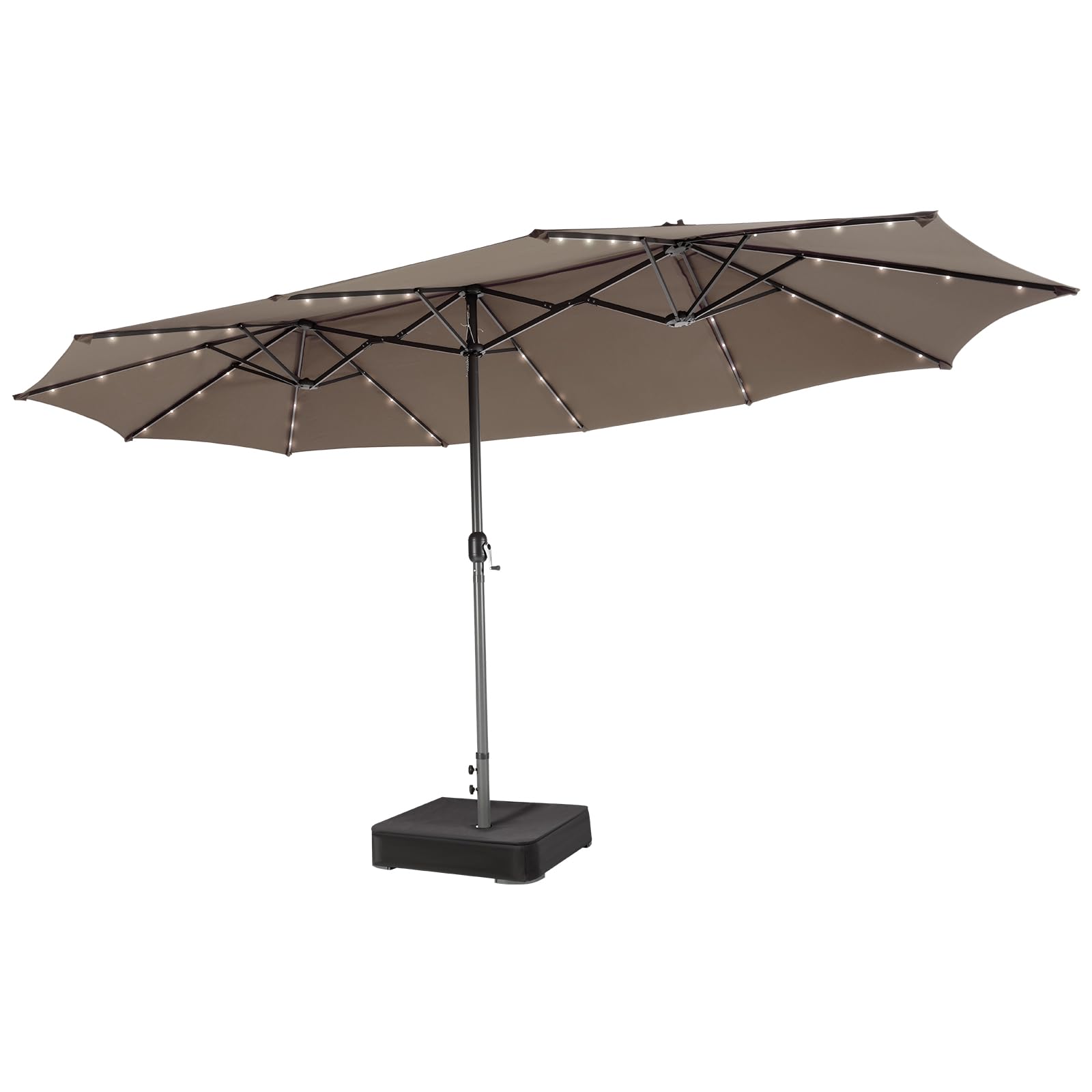 COSTWAY 4.5m Double-Sided Parasol with Base, 48 Solar LED Lights and Crank Handle, Outdoor Extra Large Sun Umbrella, Twin Market Sunshade Shelter Canopy for Garden Patio Beach Yard