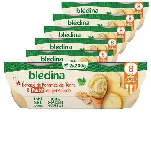 Blédina - Bols - Repas midi bébé - Ecrasé de Pomme de terre & Poulet en persillade - Dès 8 mois - Sans sel ajouté - 12x200g