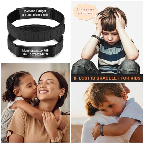 MEALGUET Assorted Color Personalized Stainless Steel Soft Silicone Child Safety ID Bracelets Adjustable Anti-Lost ID Wristbands for Kid Girls Boys Toddler4