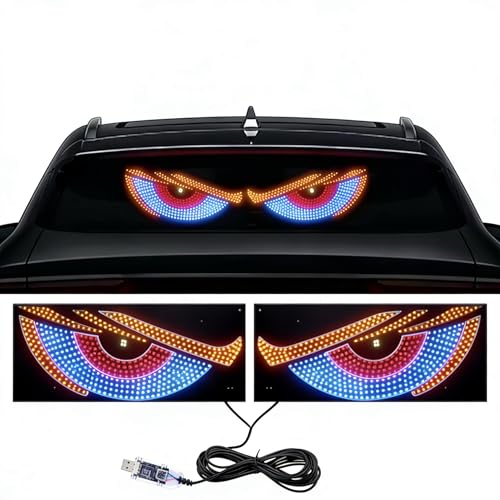 2PCS Dynamic Big Devil Eyes Light for Cars, （4.7 in×12 in Colorful Eye Lamp, Vehicle Ambient Lights Matrix Panel Light Warning Strobe Lights