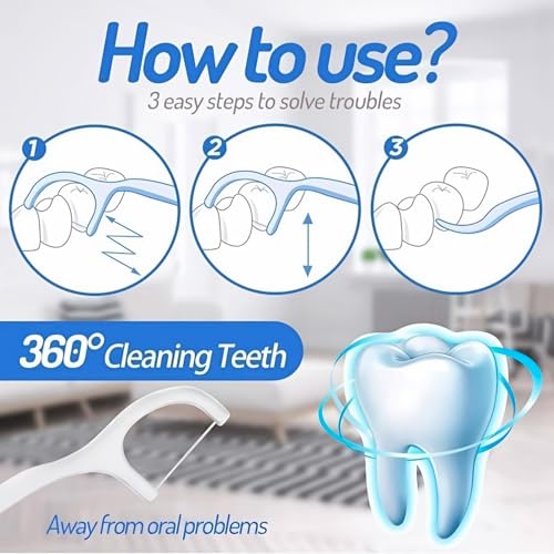 Image of Dental Floss Toothpicks 3-in-1 Teeth Cleaning Floss Picks for Fresh Breath & Healthy Gums, Strong Plastic Flosser Pack of 2