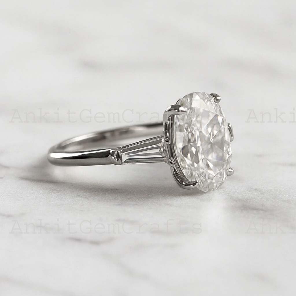 2Ct Oval Cut Solitaire Engagement Ring with Tapered Baguette Side Stones in 14K White Gold – Women’s Wedding Anniversary Jewelry Christmas Gift