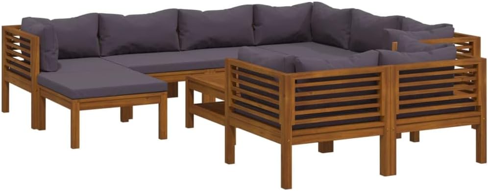 vidaXL Solid Acacia Wood Patio Lounge Set 10 Piece with Cushion Outdoor Garden Terrace Wooden Modular Sofa Seating Seat Sitting Chair Furniture
