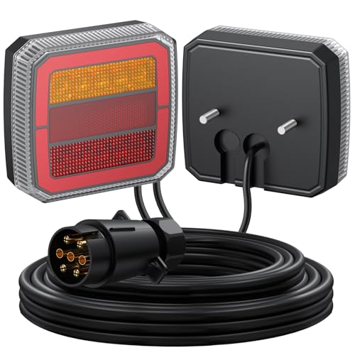 AUTOUTLET LED Anhänger Rückleuchten, 12-30V 40 LED Universal Rückleuchten Set Anhänger mit 7,35M Kabel, 7-polig PKW LKW Beleuchtung Wasserdichte IP65 & E57 E9 Mark für Caravan Vans - Schraube-Montage