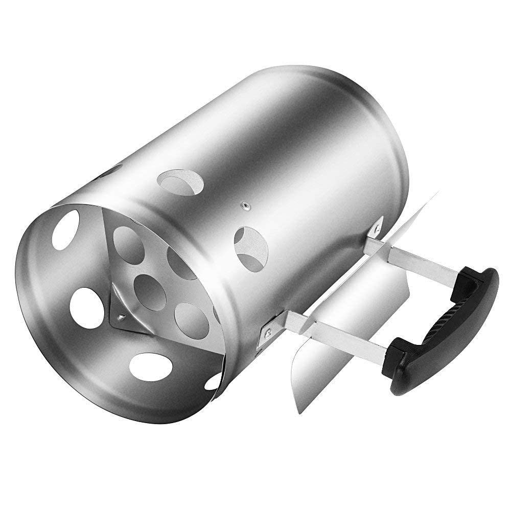 Allume-charbon De Bois Grande Capacité Avec Poignée De Sécurité - Pour Barbecue, Camping - En Acier Zinc, Allumage Rapide - Argenté