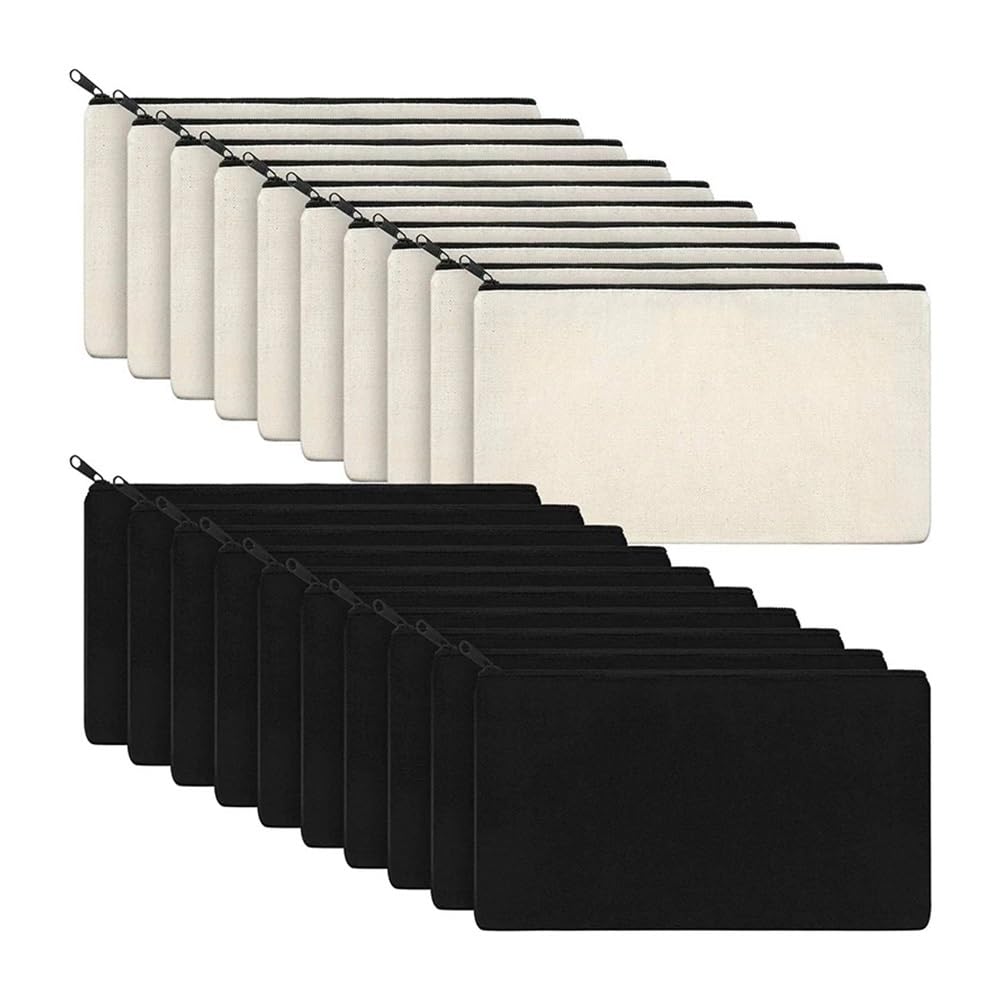 10 Stück blanko beige DIY Basteltasche Leinwand Federmäppchen Make-up Taschen Reißverschluss Bleistifttasche Kosmetiktasche Schule Handwerk Schreibwaren Zubehör, 10 x schwarzer Stoff