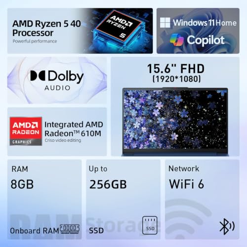 Image of Lenovo IdeaPad 15.6 inch Laptop, AMD Ryzen 5, AMD Radeon Graphics, FHD Display
