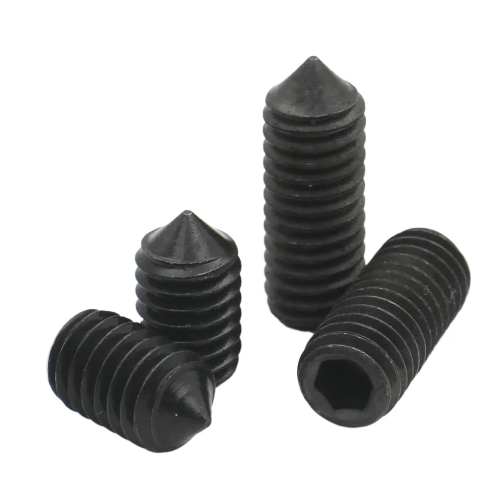 KEXYOAN 10pcs M2.5 M3 M4 M5 M6 M8 M10 DIN914 Grade 12.9 Black Carbon Steel Hex Socket Hexagon Cone Point Grub Set Screw Bolt Tapered End(16mm (10pcs),M5)