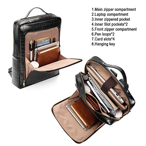 Image of CLUCI Leather Laptop Backpack for Women 15.6 inch Computer Bag Large Travel Vintage Daypack Business Bags Stone Pattern Black