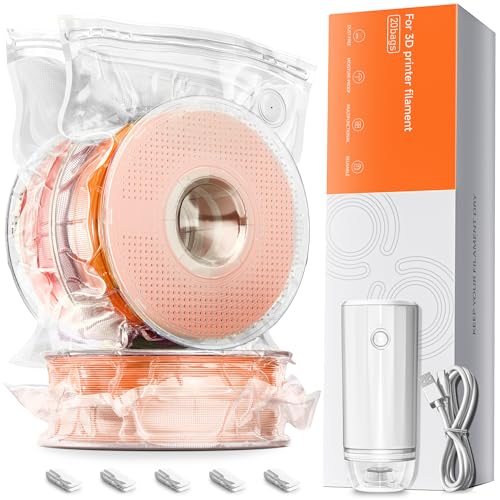 YOOPAI Filament Vakuumbeutel Kit mit Automatische Pumpe, 20 Filament Aufbewahrung Beutel 38 * 33 cm 1.75mm 3D-Druck Filamente, Upgrade-Ventil Dichtung Clips, Staub- und Feuchtigkeitsschutz