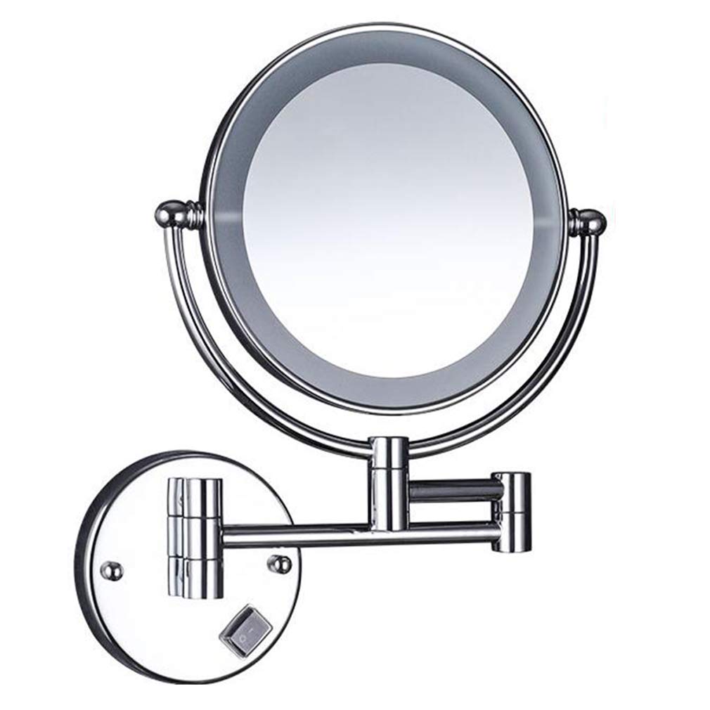 Specchio cosmetico for trucco a LED, Specchio di bellezza a parete su due lati Ingrandimento 3X Specchio da bagno estensibile Girevole a 360° Specchio cosmetico Connessione cablata, Oro rosa ( Color :