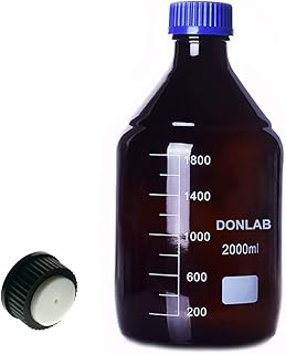 DONLAB MBW-02L1 Glass 2000ml/2L Amber Brown Round Media Reagent Bottle With PTFE 1-Hole Mobile Phase Cap GL45