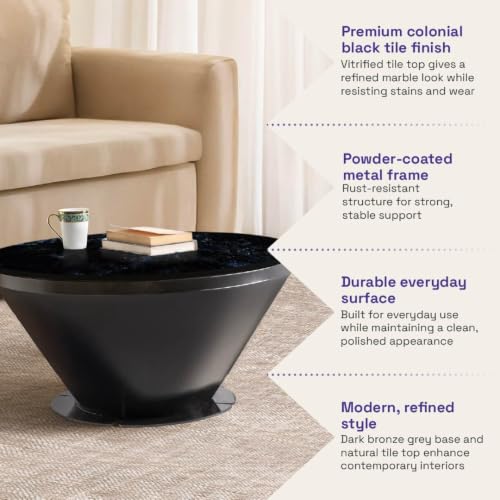Image of Wakefit Espresso Big Coffee Table I Marble Finish I Vitrified Tile Top I Volga Blue