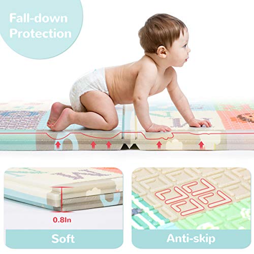 Baby Reversible Play Mat 78.7inchx 59inchx0.4inch Double-Sided Crawling Mat Foldable Waterproof Non-Toxic Portable BPA Free Floor Mat for Toddlers, Infants, Kids (Animals&Letters) - Thumbnail 2