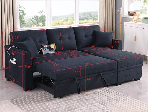 Fanye REVERSIBLE PULL OUT SLEEP SOFABED Modern Velvet Upholstered Tufted Sleeper Sectional Sofa thumb #1