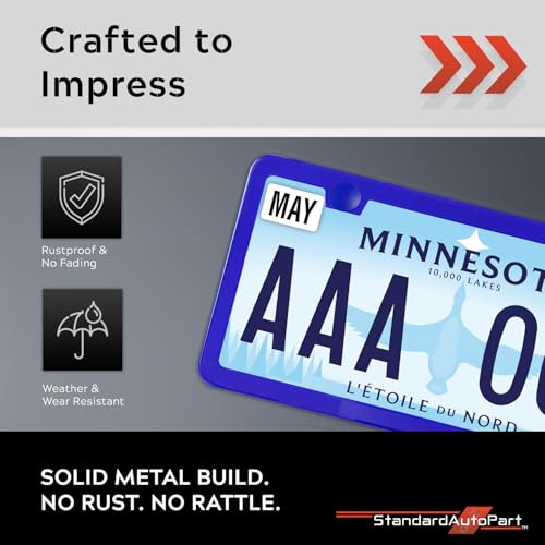 Image of Premium Slim Blue License Plate Frames - 2 Pack, Rust-Free Stainless Steel & Rattle-Free, Street Legal, Universal with Screw Caps, Thin Metal Front & Rear Car Tag Holders Unisex