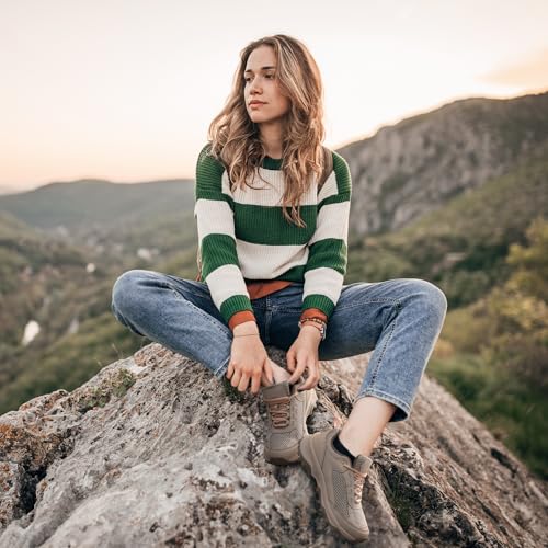 NORTIV 8 Women's Hiking Shoes Lightweight Breathable Mesh Walking Sneakers Outdoor Work Shoes,Size 5.5,Khaki,SNHS243W