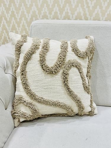 Image of Furnistitchs Premium Decorative Throw Cushion Pillow Cover Boho Home Decor - Living Room Bedroom Couch Sofa Cushion Covers 16 inch x 16 inch (2, Cream Multi Zigzag)