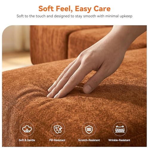 Image of MONVANE 70 inch Modular Sectional Sofa, Boneless Loveseat, Orange