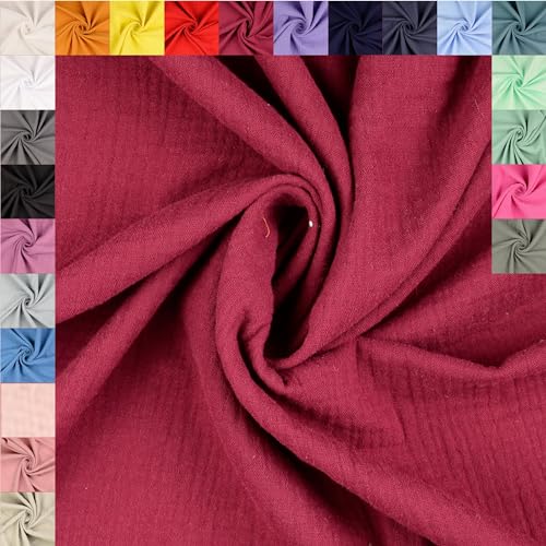 fingsi Tissu en mousseline de coton vendu au mètre (bordeaux, 0,5 m) (5020) + 23 autres couleurs