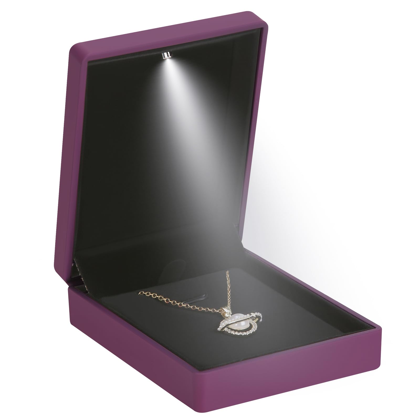 Caja de regalo de collar con colgante de luz LED, vitrina de almacenamiento de joyas de terciopelo para propuestas, compromiso, bo