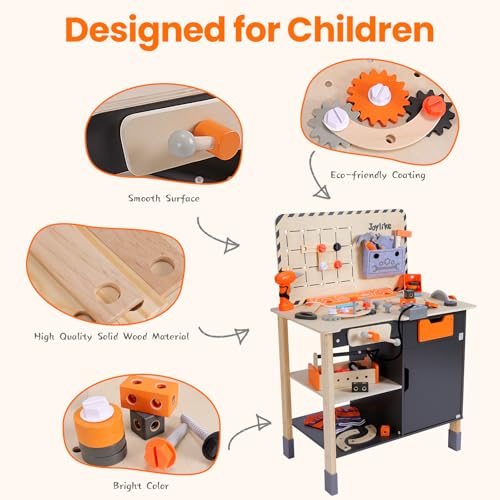 Joylike Kids Tool Set - Premium Wooden Toddler Bench With Realistic Tools and Sound Effects, Educational Toy for Ages 3-5, 6-8